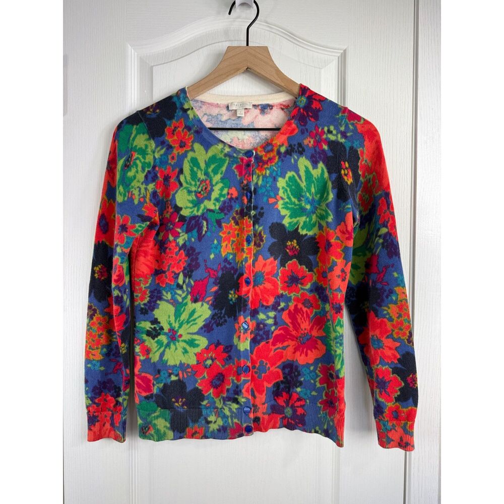 Talbots Women's Vibrant Floral Button Front Cardigan Sweater Size XS Petite (P)